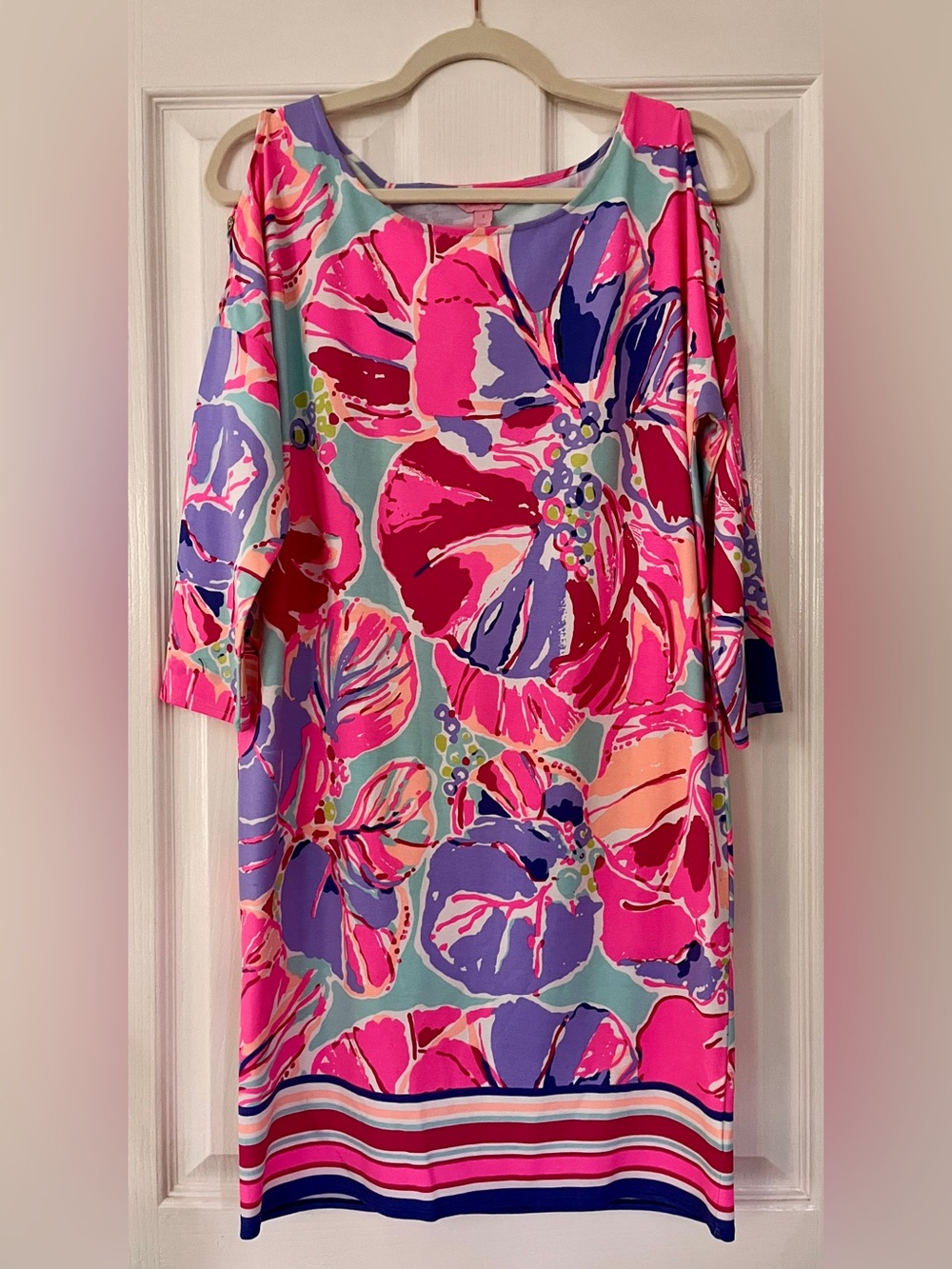 Lilly Pulitzer Pink, Purple & Aqua Floral Long Sleeve Shift Dress